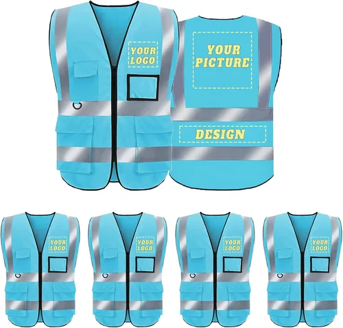 Miniatura 21 de Chaleco de seguridad con logotipo personalizado de alta visibilidad, chaleco reflectante clase 2, ropa de trabajo de construcción con 5 bolsillos