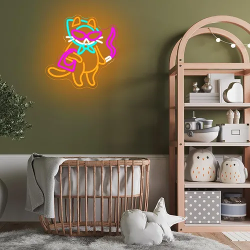 Miniatura 7 de Letrero de neón de gato para decoración de pared, arte de pared de luz de neón de gato genial con interruptor regulable, letrero luminoso LED Cool