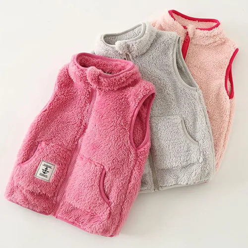 Miniatura 3 de Boys Girls Sleeveless Jacket Polar Soft Sherpa Fleece Vest Outerwear Zip up Pockets