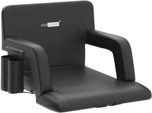Miniatura 5 de VIVOHOME Asientos reclinables para estadio con respaldo y cojín, paquete de 2 sillas acolchadas portátiles con reposabrazos y soporte para tazas