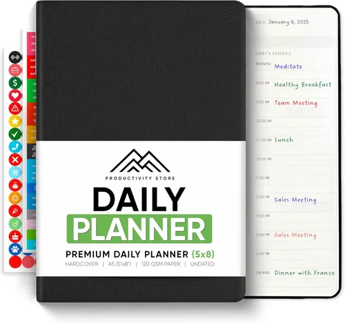 Planificador Diario 2026 (5" x 8") - El Mejor Planificador de Flujo de Trabajo Diario con Horario por Horas y Lista de Tareas para Lograr Tus Negro