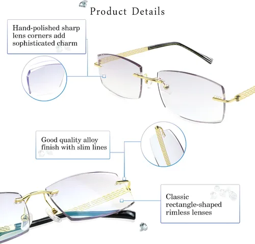 Miniatura 2 de LifeArt - Lentes con bloqueo de luz azul, lentes de lectura para computadora, montura sin borde con lente teñida con diamante, elegante para hombres