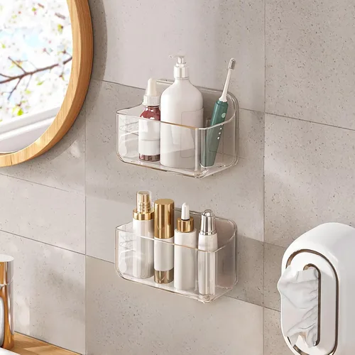 Miniatura 10 de Diesisa Organizador de Pared de Acrílico de 2 piezas, Organizador Adhesivo para Puerta de Gabinete, Estantes de Baño de Acrílico para Pared, Sin