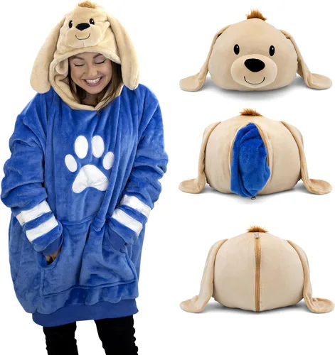 Miniatura 14 de Plushible Manta con Capucha Portátil, Sudadera con Capucha de Gran Tamaño de 2 en 1, Bolsillo de Manga Larga, Regalo Acogedor para las Fiestas, Palta