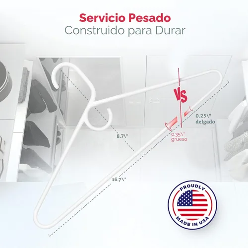Miniatura 2 de Perchas resistentes para ropa, paquete de 18 – Fabricadas en EE. UU. – Capacidad de 8 libras, perchas de plástico para ropa de adultos – Duraderas