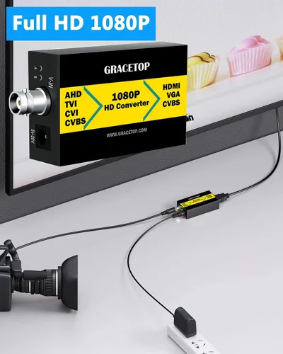 Miniatura 4 de GRACETOP Adaptador convertidor TVI/CVI/AHD a HDMI, Full HD 4K 720P/1080P/3MP/4MP RCA a HDMI Convertidor de video para monitor HDTV DVR, 4 en 1