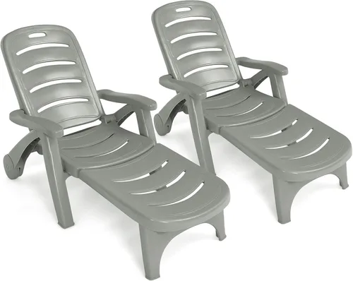 Miniatura 12 de Giantex Tumbona plegable con ruedas, silla de patio al aire libre, tumbona ajustable con ruedas reclinable de 5 posiciones con reposabrazos