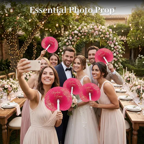 Miniatura 2 de JOHOUSE 12 abanicos de mano plegables de papel, abanicos de papel rosa portátiles de mano para bodas, recuerdos de fiesta al aire libre, despedida