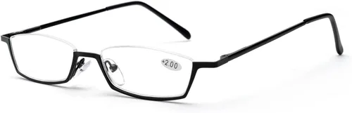 Miniatura 10 de ZUVGEES Gafas de lectura vintage de aleación semi sin montura para hombres y mujeres, medio marco, gafas delgadas con estuche elegante T0340
