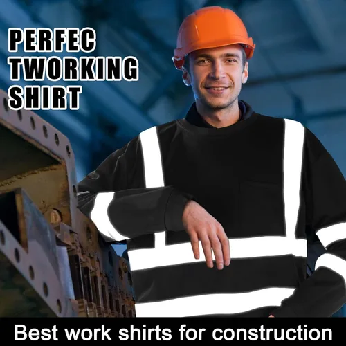 Miniatura 6 de Zhanmai 6 Pack Long Sleeve Safety Shirt High Visibility Reflective Class 3 Hi Vis Construction Safety Shirt with Pocket