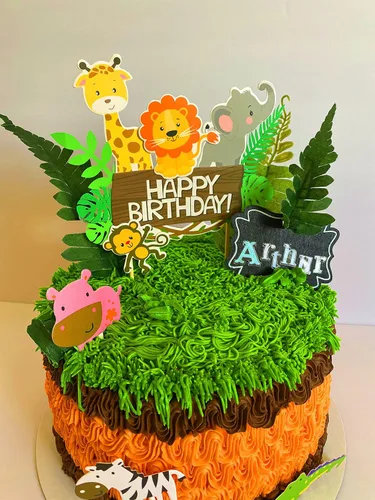Miniatura 4 de LaVenty 28 piezas de decoración de pastel de cumpleaños de animales de la selva, temática de selva, temática de selva, decoración de pastel