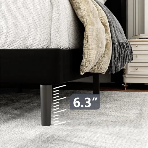 Miniatura 5 de Gruwans Base de cama tamaño King con cabecera con respaldo de ala, cama de plataforma tapizada, no necesita somier, soporte de listones de madera