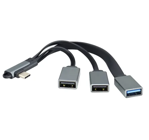 Ángulo recto tipo C 3.0 macho a 1 USB 3.0 A hembra+2 USB 2.0 A hembra OTG Cable USB C a USB A de 90 grados de datos y carga OTG Cable divisor para