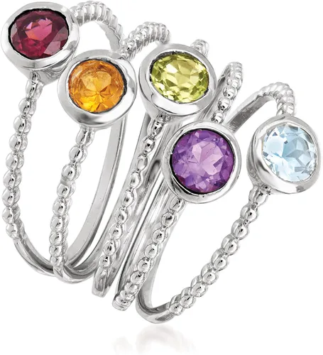 Miniatura 3 de Ross-Simons Juego de joyas multipiedras preciosas de 1.60 quilates 5 anillos de cuentas en plata de ley