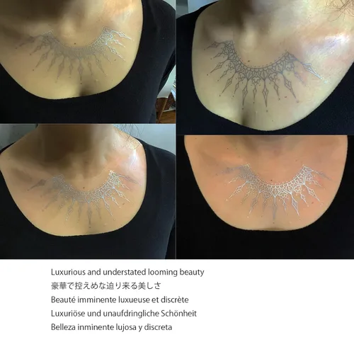 Miniatura 7 de Roarhowl Tatuajes temporales con destellos metálicos, oro, plata, adecuados para todos los tonos de piel (plateado 3)