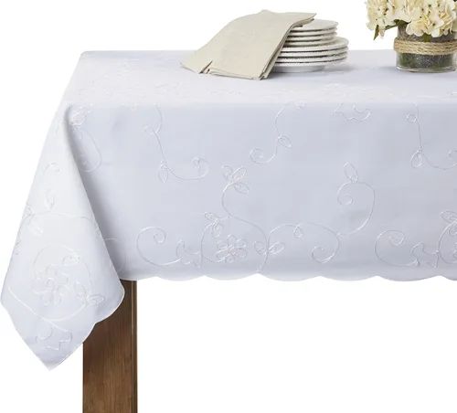Miniatura 5 de Violet Linen Dublin - Mantel de diseño bordado blanco de 72 x 120 pulgadas, rectangular, rectangular