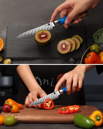 Miniatura 5 de Cuchillo de Utilidad de Cocina Dnifo de 5 Pulgadas, Cuchillo Mondador de Acero Damasceno VG10 Japonés, Cuchillo de Chef de Cocina Pequeño con Caja