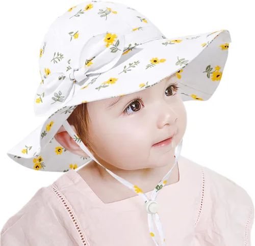 Miniatura 75 de Sombrero de sol para bebé niña con UPF 50+ sombrero de playa ajustable para exteriores con ala ancha