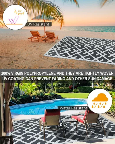 Miniatura 6 de LILIOFFIC Alfombra de exterior para patio, 5 x 8 pies, impermeable, alfombra de plástico para patio, alfombras de campamento reversibles, caravana