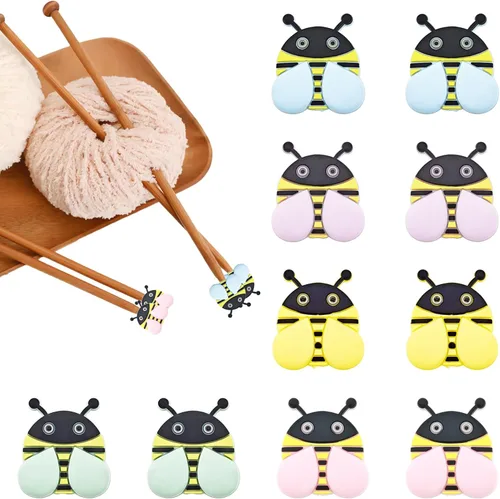 Paquete de 10 tapones de aguja de protección de punta de abeja, herramientas de tejer, accesorios para tejer Abeja colorida