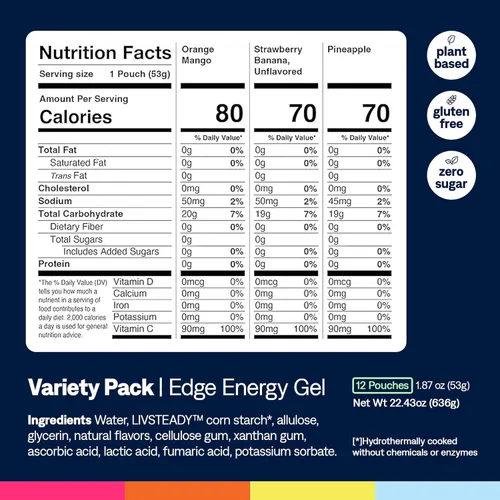 Miniatura 6 de UCAN Edge Energy Gel Shots, Paquete de variedad (12, paquetes de 2 onzas) para correr, entrenamiento, ejercicios, fitness, ciclismo, Crossfit