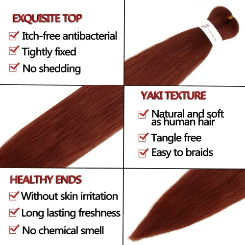 Miniatura 2 de Cabello trenzado preestirado rojo cobre, trenza larga de 48 pulgadas, 8 paquetes de 350 extensiones de cabello trenzado profesional de fibra