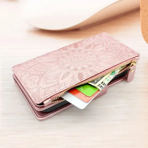 Miniatura 5 de Harryshell Funda de cuero desmontable con cremallera magnética con bolsillo para monedas, 12 ranuras para tarjetas, correa de muñeca para Samsung