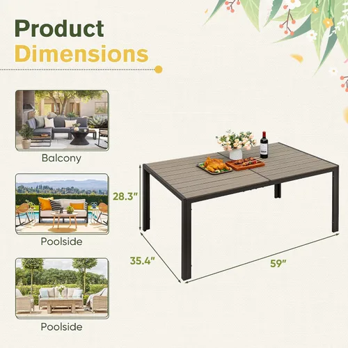 Miniatura 3 de GUNJI Mesa de comedor rectangular de 59 pulgadas para 6 personas, mesa de comedor de madera con patas de metal para comedor, sala de estar