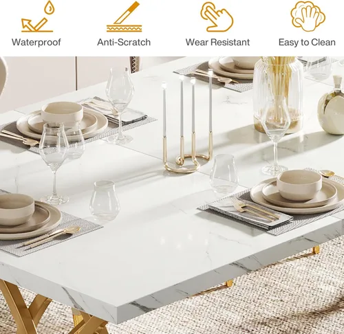 Miniatura 10 de Tribesigns Mesa de comedor moderna, mesa grande de cocina de 63" para 4-6 personas, mesa de cena rectangular única para cocina y muebles de comedor