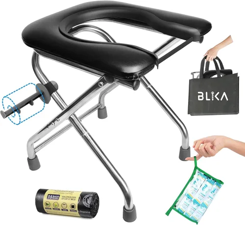 Miniatura 10 de BLIKA Inodoro Portátil para Acampar, Inodoro Plegable de Acero Inoxidable para Campamento y Viaje de 350LBS con Asiento Suave para Adultos, Inodoro