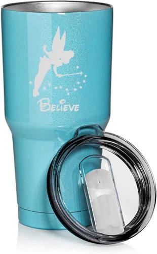 Vaso de acero inoxidable de 30 onzas con aislamiento al vacío, taza de viaje Fairy Believe (azul claro)