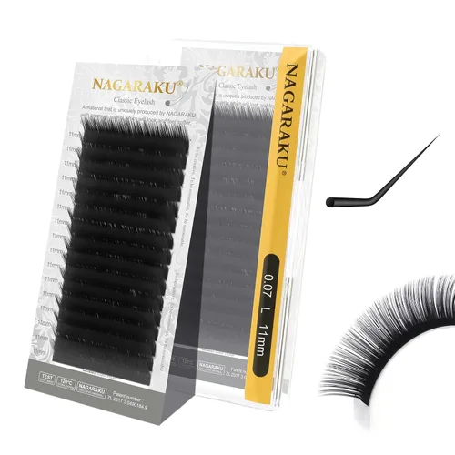Miniatura 84 de NAGARAKU Extensiones de pestañas, pestañas individuales, 0.05mm, rizo D, 15mm, clásico, negro mate, suave, natural, profesional, 16 filas, 0.05-D
