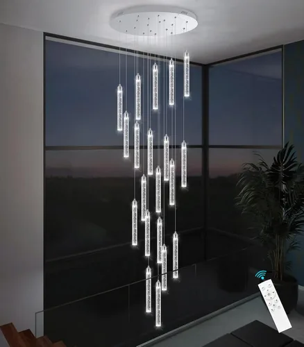 Miniatura 36 de Candelabro de Techo Alto de 197" de Largo con 30 Luces, Lámpara LED Moderna de Cristal Burbuja Regulable con Montaje al Ras, Luz Colgante de Techo