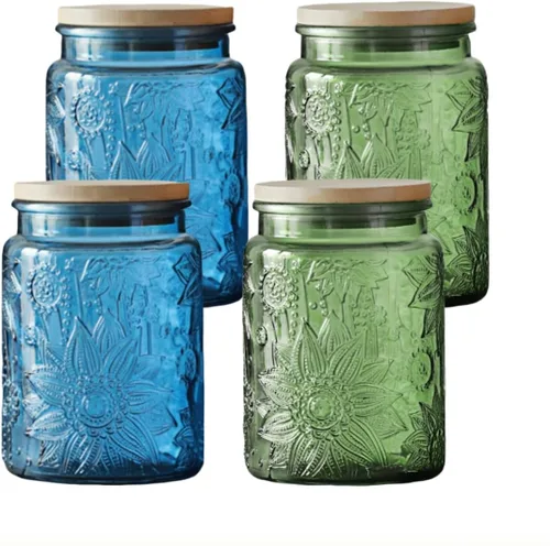 Miniatura 11 de ANSQU Tarro de vidrio azul, recipiente de vidrio vintage de 23.7 FL OZ con tapa hermética, tarro para caramelos/recipiente para azúcar para despensa