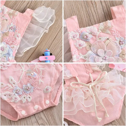 Miniatura 51 de IDOPIP Conjunto de ropa de 1er cumpleaños para niñas con estampado floral, estilo bohemio, con encaje, tutú y diadema de princesa