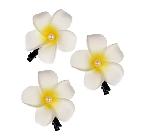 Miniatura 8 de 4 pinzas hawaianas para el cabello de Plumeria Galsang con flores para fiesta en la playa (4 unidades, blanco)