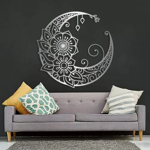 Miniatura 7 de Arte de pared de metal con diseño de mandala y luna, decoración de pared bohemia con luna dorada, 18 x 18 pulgadas (18.1 x 18.1 in) para decoración