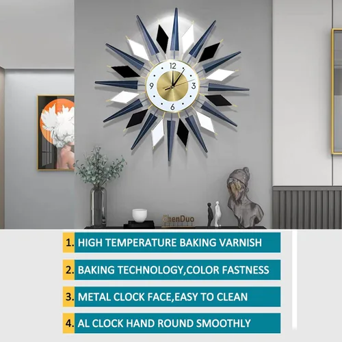Miniatura 6 de Reloj de pared grande decorativo de metal, silencioso, moderno, sin tictac, para sala de estar, comedor, dormitorio, diámetro de 24 pulgadas, azul