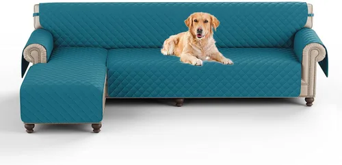 Miniatura 7 de Funda de sofá modular, 1 pieza, reversible, impermeable, en forma de L, protector de muebles para niños, perros y gatos con correas elásticas