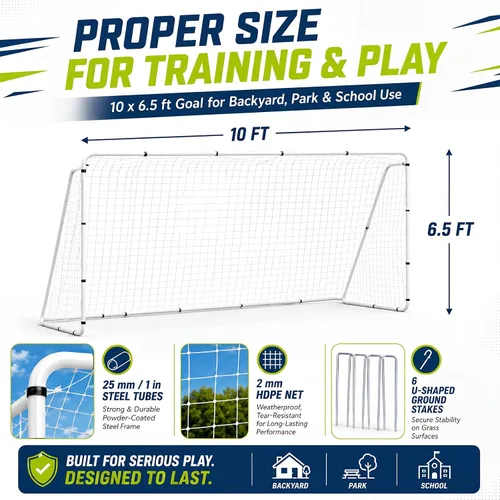 Miniatura 2 de Liliful Portería de fútbol de 12 x 6/10 x 6.5 pies para patio trasero, red de fútbol portátil y marco de acero resistente a la intemperie, porterías