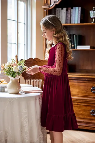 Miniatura 3 de Arshiner Vestidos de manga larga de terciopelo para niñas