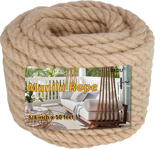 Miniatura 22 de Cuerda de Manila de 2 pulgadas x 50 pies, cuerda de cáñamo gruesa de 4 hebras trenzadas, cáñamo natural para manualidades de servicio pesado