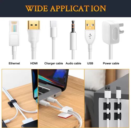 Miniatura 5 de SOULWIT 50 unidades de clips autoadhesivos para gestión de cables, organizadores de cables con clips de alambre adhesivos para TV, PC, laptop, cable