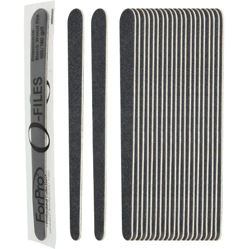 ForPro Professional Collection O-Files - Tableros de madera, negro, grano 100/180, limas de uñas de manicura y pedicura, 6 pulgadas de largo x 0.75