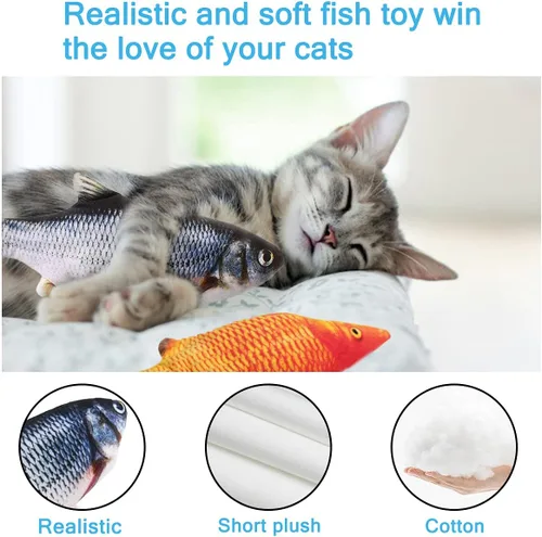 Miniatura 4 de Tocirelo Juguetes para Gatos Pez Saltarín Interactivo con Hierba Gatera, Paquete de 2 Juguetes Interactivos para Gatos de Interior, Juguete Pateador