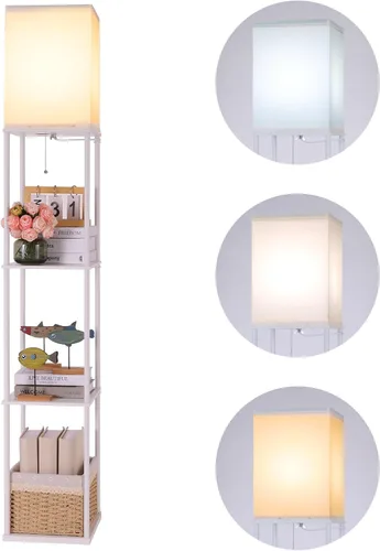 Miniatura 19 de Gupuzm Lámpara de pie con estantes, moderna lámpara de pie cuadrada con bombilla de temperatura de 3 colores, lámpara de estantería de exhibición