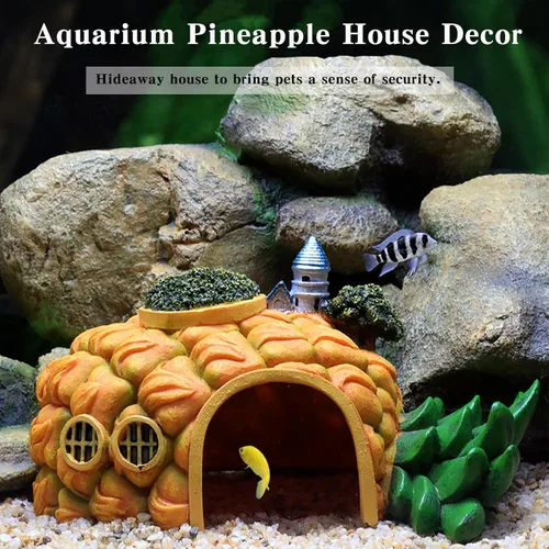 Miniatura 2 de Tfwadmx Decoraciones de acuario resina piña pecera casa de cangrejo ermitaño escondite cueva refugio decoración paisaje submarino cabaña acuario