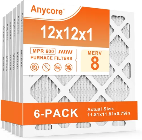 Paquete de 6 filtros de aire MERV 8 MPR 600 FPR 5 filtros plisados para horno de CA para oficina en casa (tamaño real: 11.81 x 11.81 x 0.79 pulgadas)