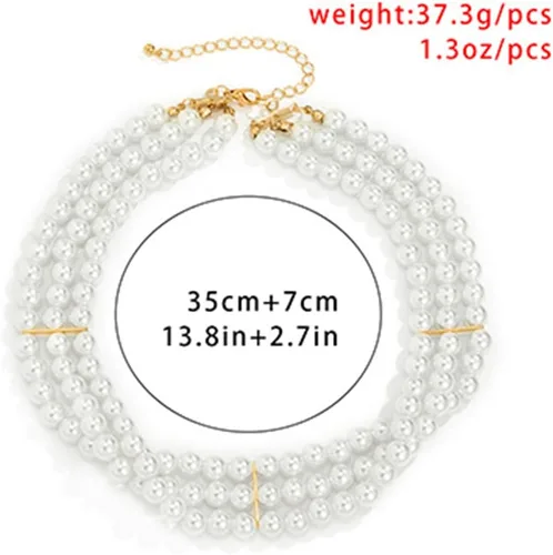 Miniatura 6 de Jumwrit Gargantilla de perlas, collar de perlas en capas, accesorios de disfraz, collar con cierre de palanca para mujeres y niñas, Metal