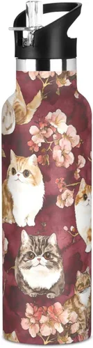 Miniatura 22 de Art Exotic Shorthair Cats Pink Double Wall Vacuum Insulated Bottles Water Bottles With Straws Leak-proof BPA-Free Leak Proof for Gym Sports